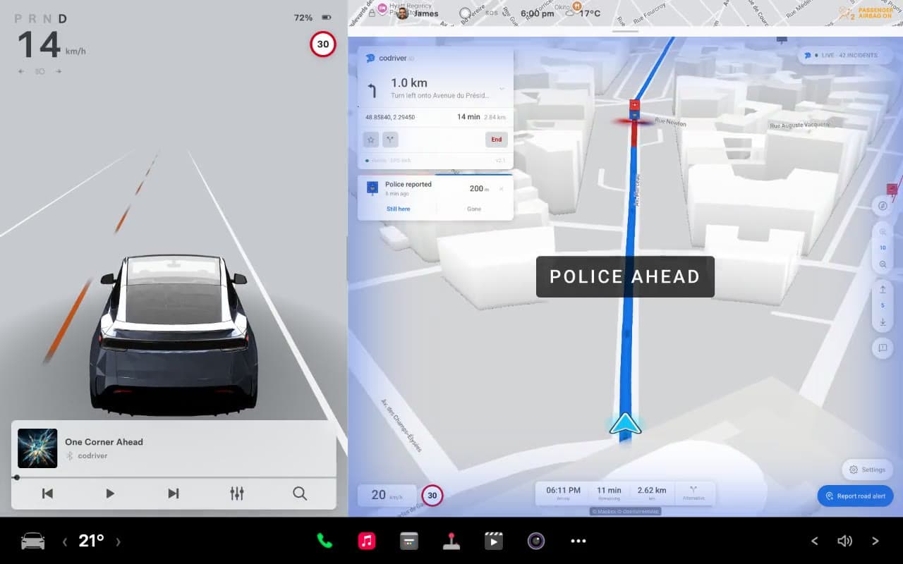 codriver app, in the Tesla browser