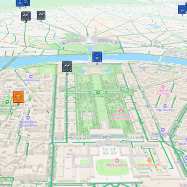 codriver's 3D Cityscape view running in the Tesla browser
