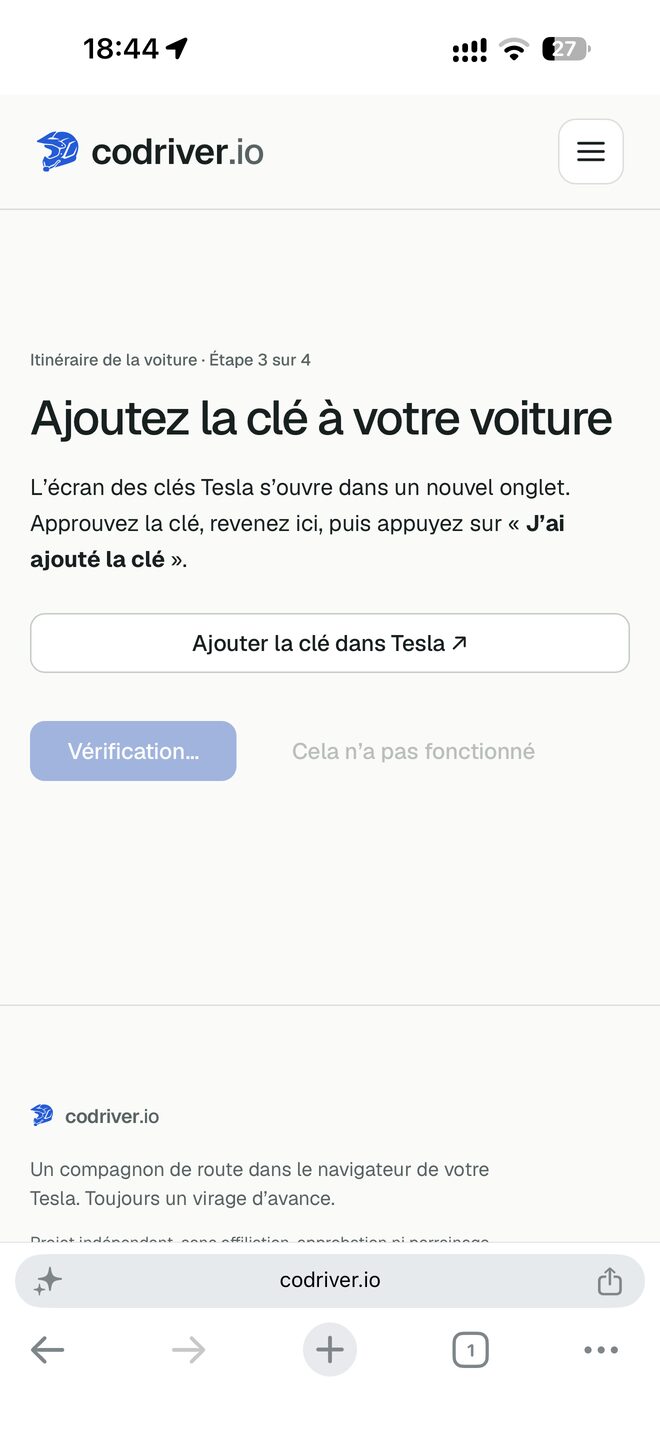 Étape 3 sur 4 après avoir appuyé sur J’ai ajouté la clé : le bouton affiche Vérification